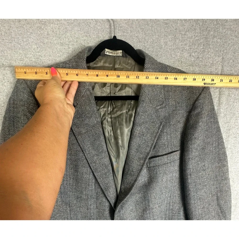 Vintage‎ Tweed Blazer Mens 44R Gray Herringbone Wool Oakton Windowpane USA